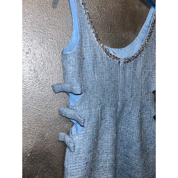 Self-Portrait Cocktail Wedding Prom Powder Blue Tweed Sequin Beaded Mini Dress - Picture 10 of 11